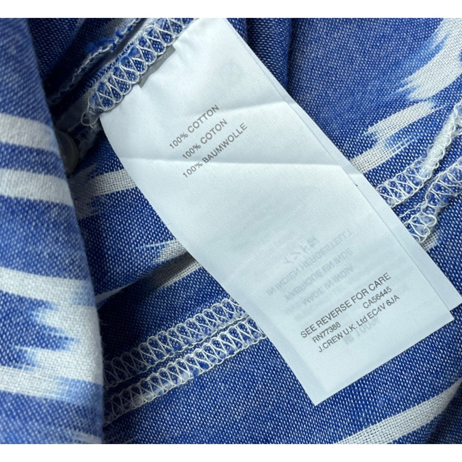 J Crew Womens Perfect Fit Blue Sunfaded Ikat Button Up Shirt Top Aztec Size 00