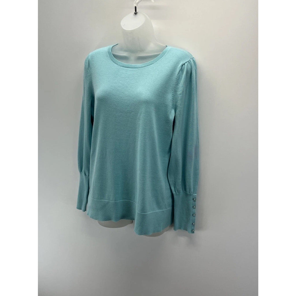 Talbots Sweater Blue Cotton Pearl Buttons Preppy Size Medium