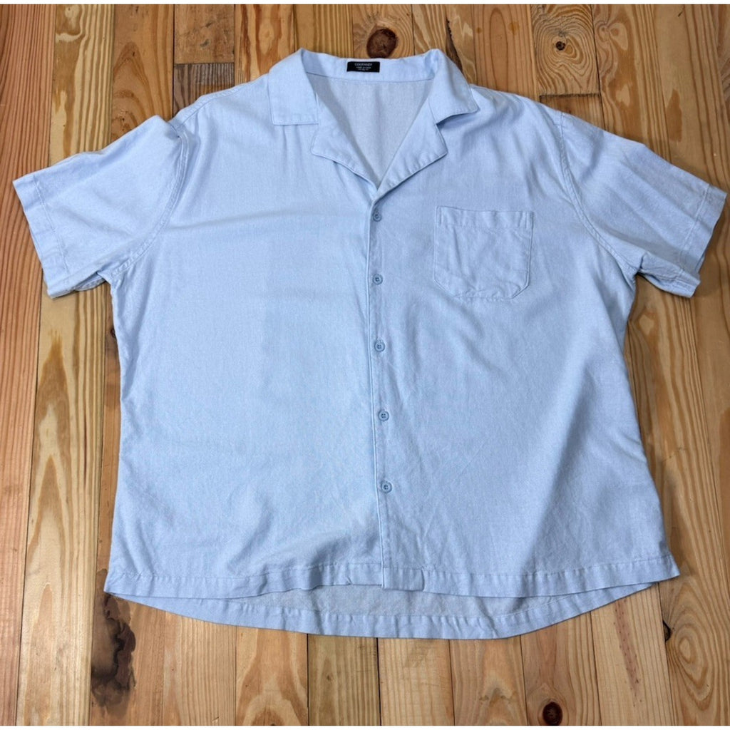 COOFANDY MEN'S BLUE SIZE XL CASUAL SHORT SLEEVE LINEN BLEND BEACH SHIRT