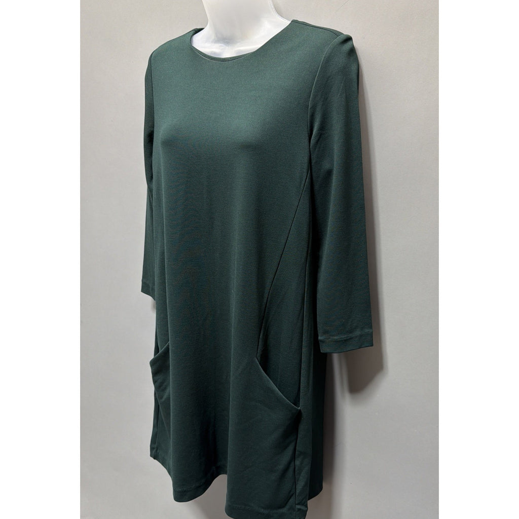 HM Basic Womens S Oversized Green 3/4 Sleeve Shift Dress with Pockets NWT
