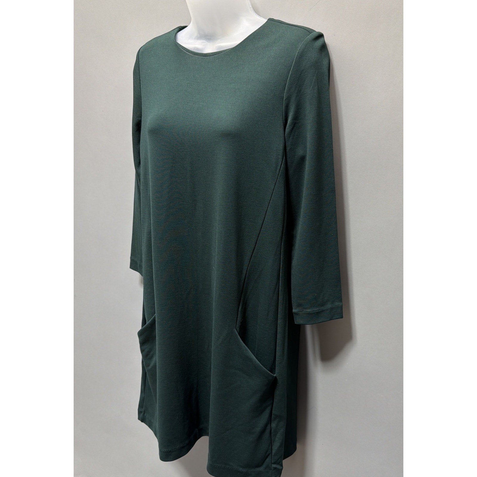 HM Basic Womens S Oversized Green 3/4 Sleeve Shift Dress with Pockets NWT