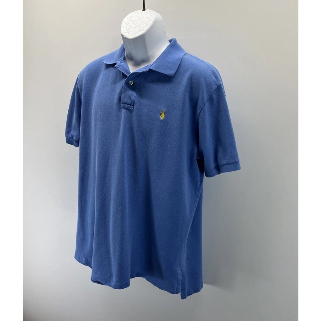 POLO Ralph Lauren Blue Polo Shirt w/ Yellow Pony Logo Mens Large