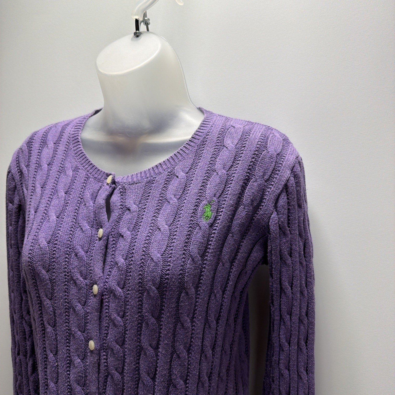 Vtg Polo Ralph Lauren Girls Cable-Knit Long Sleeve Cotton Cardigan Sweater L