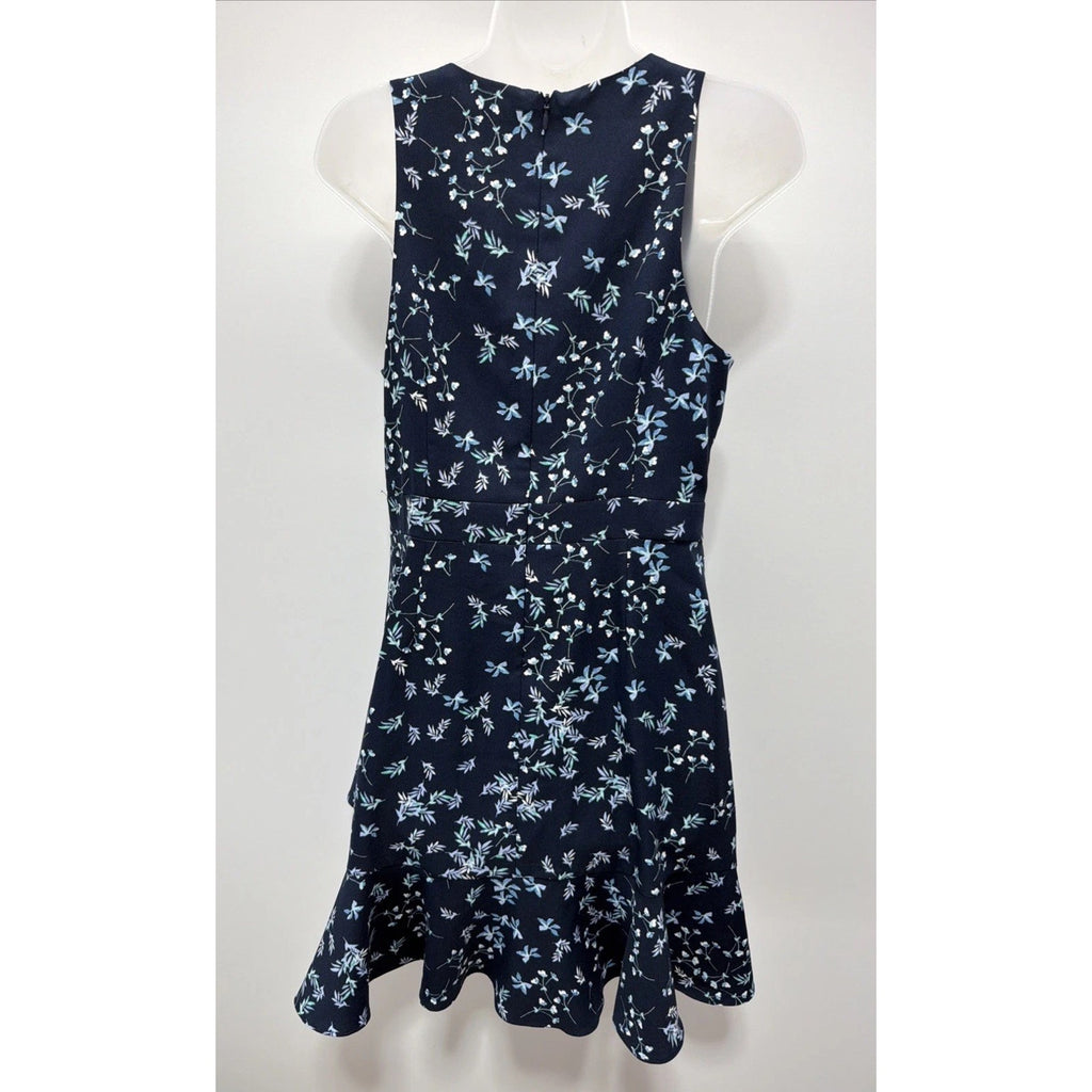 Banana Republic Navy Blue Floral Strap Ruffle Hem Sheath Dress Sz 8 Petite