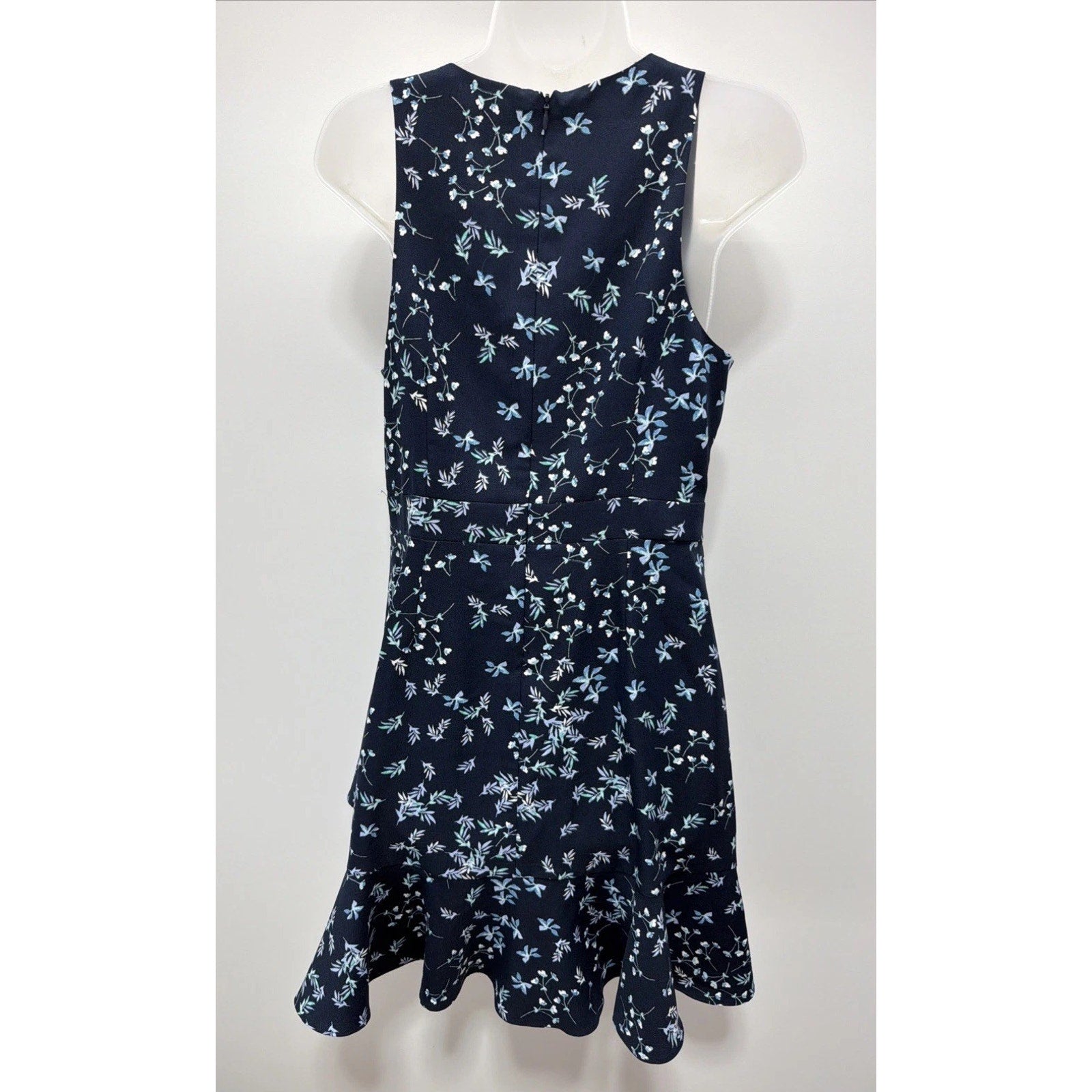 Banana Republic Navy Blue Floral Strap Ruffle Hem Sheath Dress Sz 8 Petite