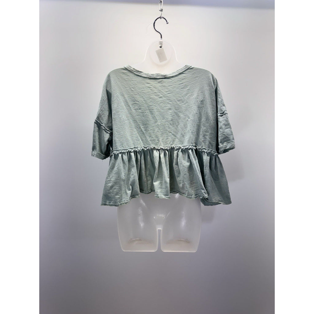 Mustard Seed Baby Doll Cropped Top Size Medium Ruffled Green