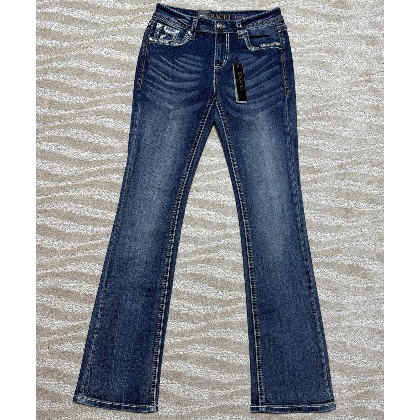 NWT Grace In LA Easy Fit Bootcut Jeans Women’s 27 Steer Skull Bling Western