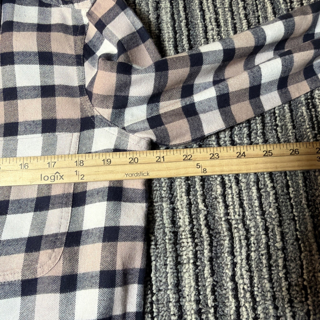 Athleta Pink Navy Lumberjilll Cotton Blend Plaid Button Down Shirt Size M
