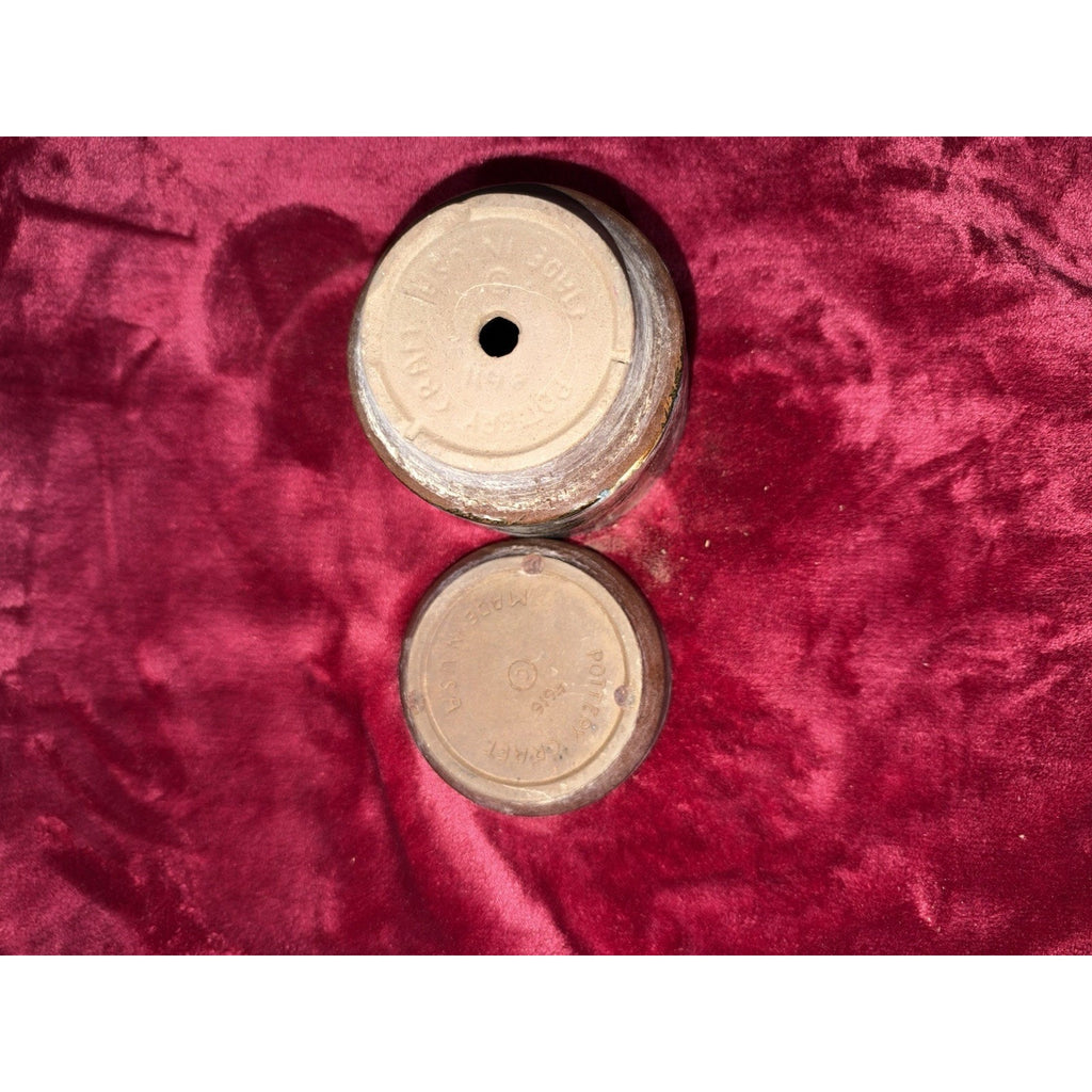 1960's 2pc Pottery Craft Stoneware 5" Planter Pot With Base USA #611 & #616