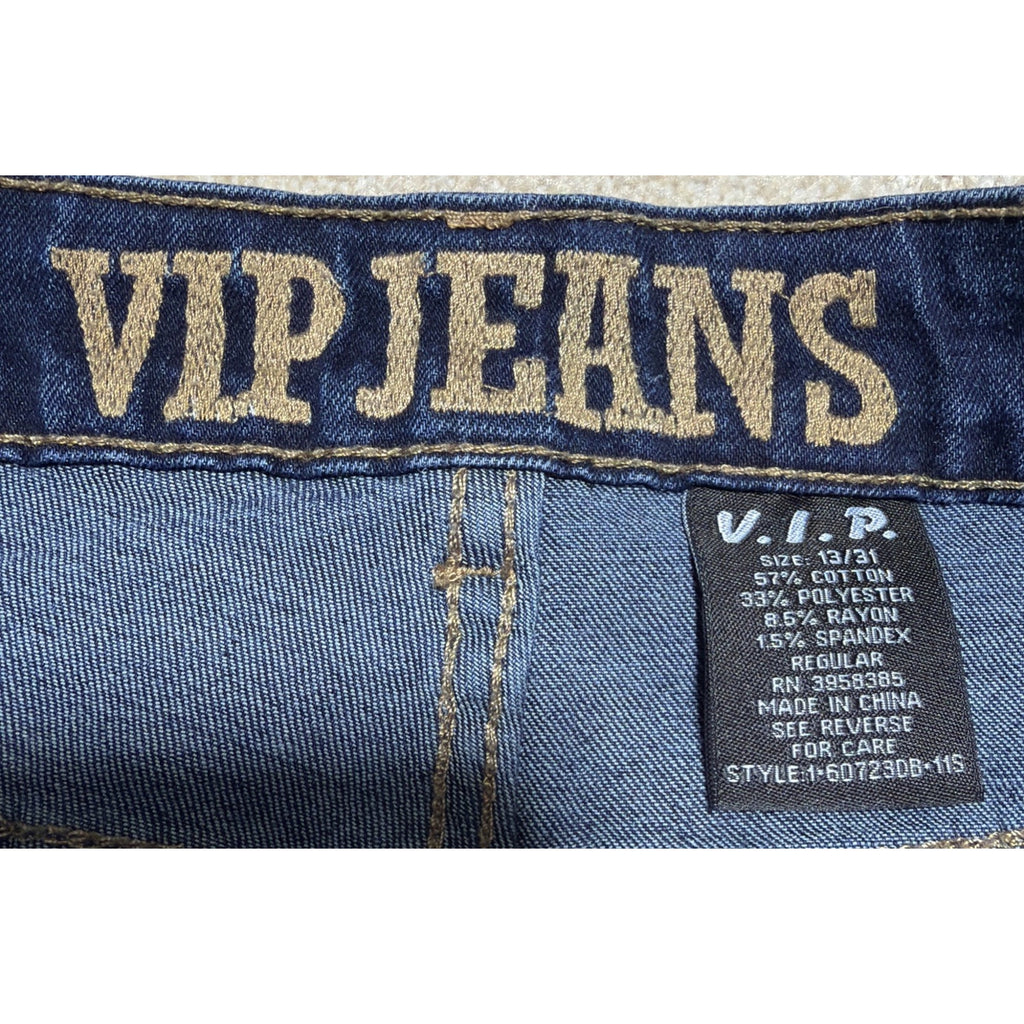 Y2K VIP Baggy Cargo Jeans Wide Leg Baggy Blue Denim 13/31 Strap Utility