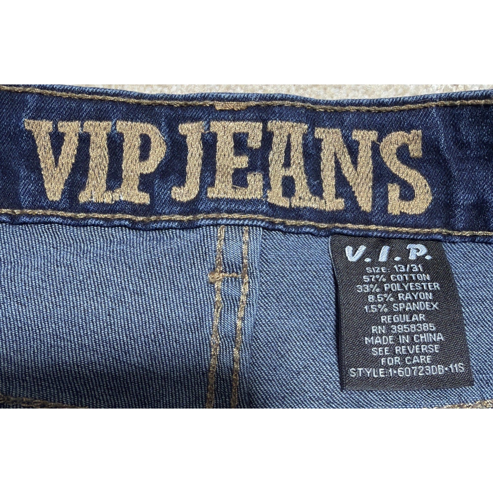 Y2K VIP Baggy Cargo Jeans Wide Leg Baggy Blue Denim 13/31 Strap Utility