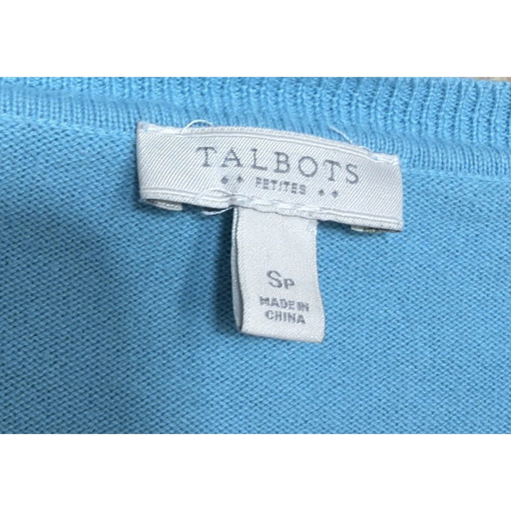 Talbots Embroidered Parakeet Birds Blue Short Sleeve Sweater Small Petite