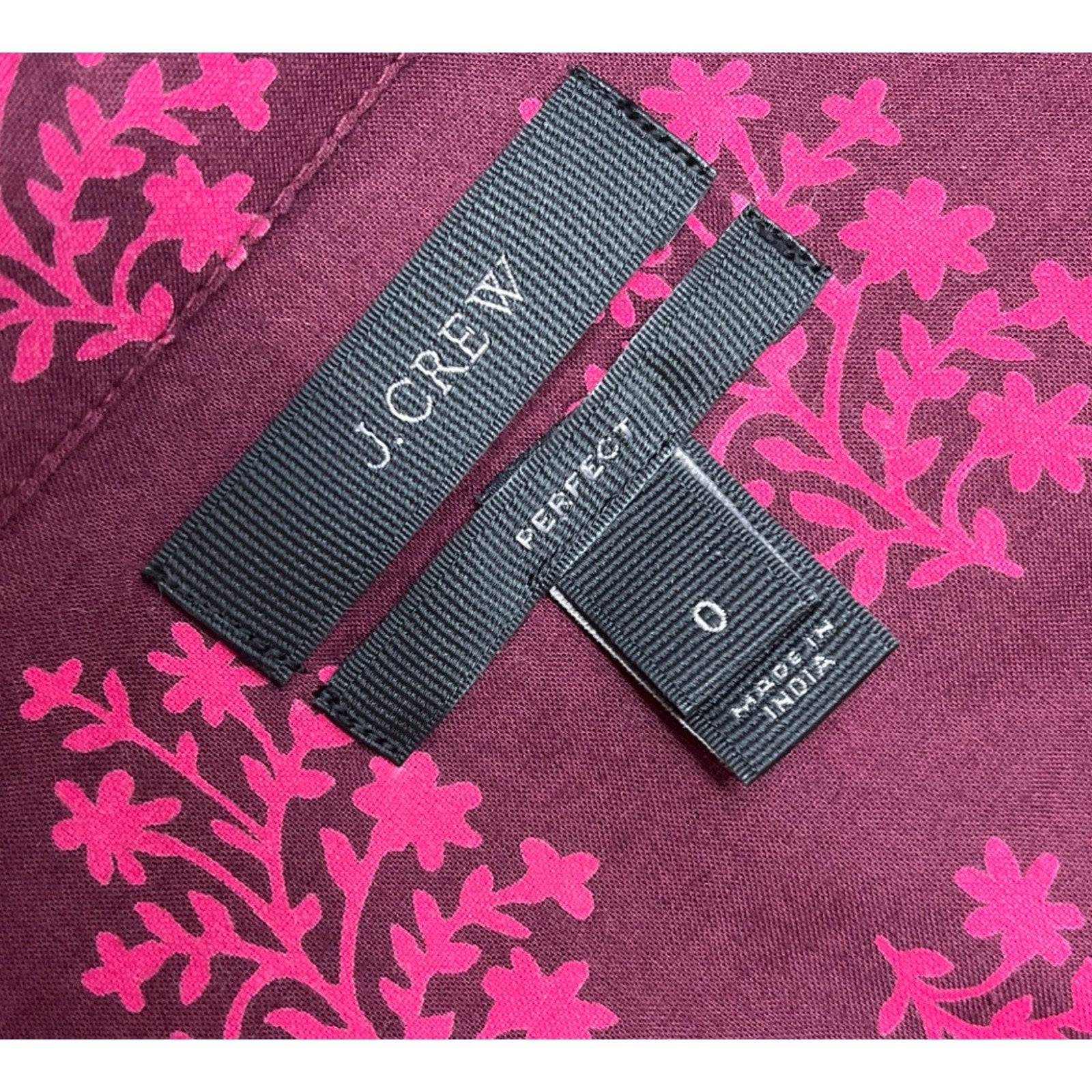 J Crew Perfect Shirt Fern-Printed Cotton Cabernet Burgundy Pink SIZE 0