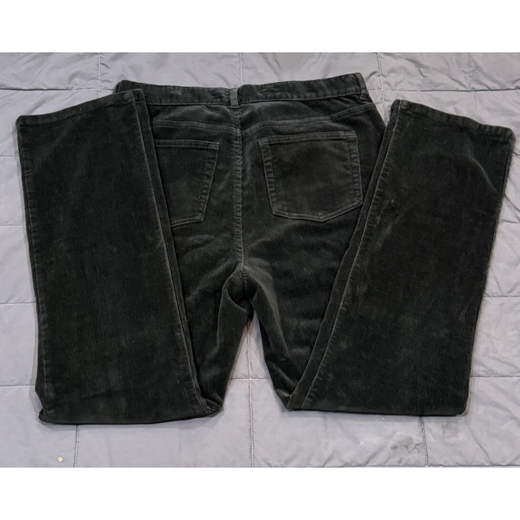 St John's Bay Olive Green Corduroy Pants Women 10P Black Mid Rise Straight Leg