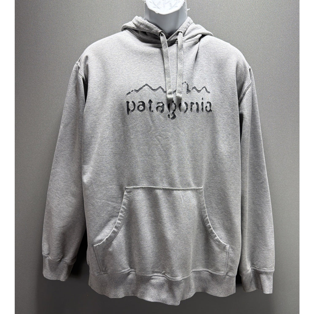 Men’s L Patagonia Gray Hoodie with Graphic Logo Organic Cotton Stretch