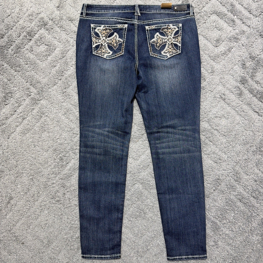Antique Rivet Jeans Rhinestone Studded Denim 36 High Rise Thick Stitch NWT