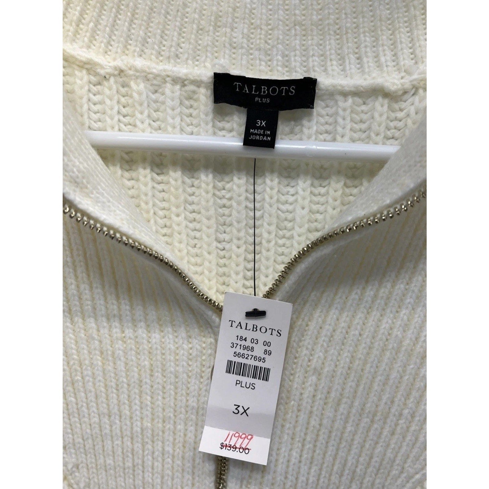 NWT Talbots Pretty Cream Grays Stripe 1/4 Zip High Neck Wool Blend Sweater 3X