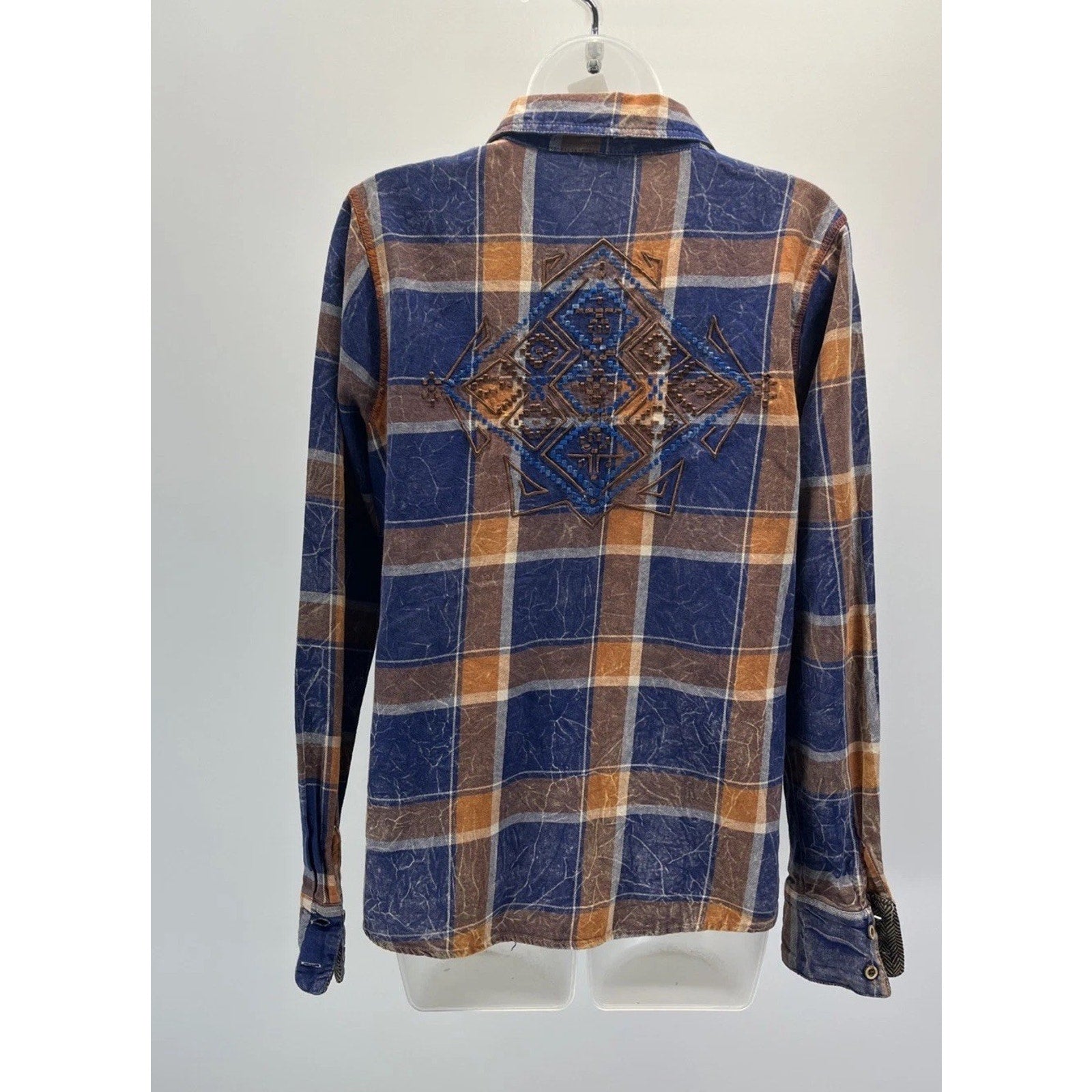 BKE Flannel Southwest Design Womens M Blue Plaid Longsleeve
