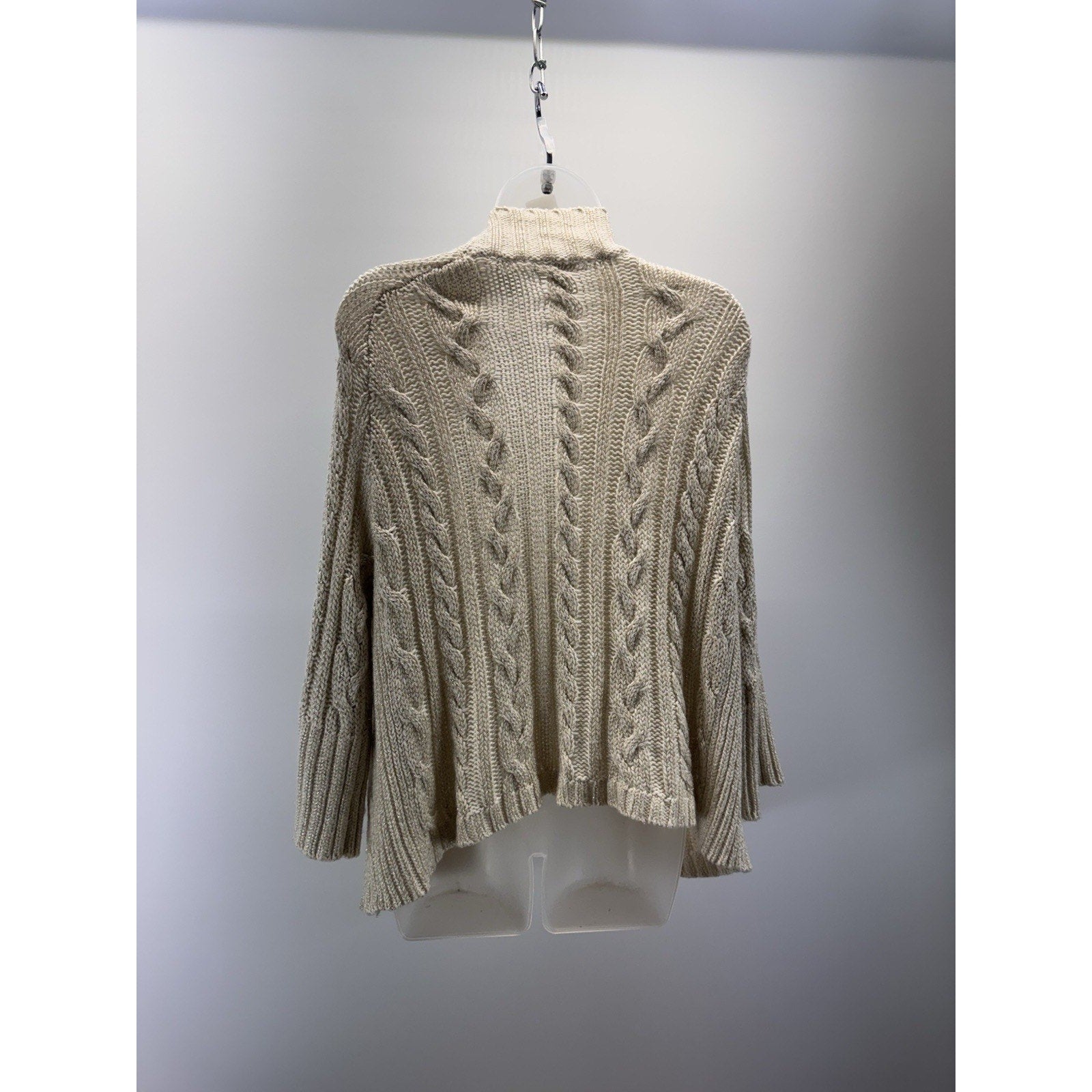 Chico's Open Front Cardigan Sweater Size 2 (L/12) Ivory w/ Metallic Gold Threads