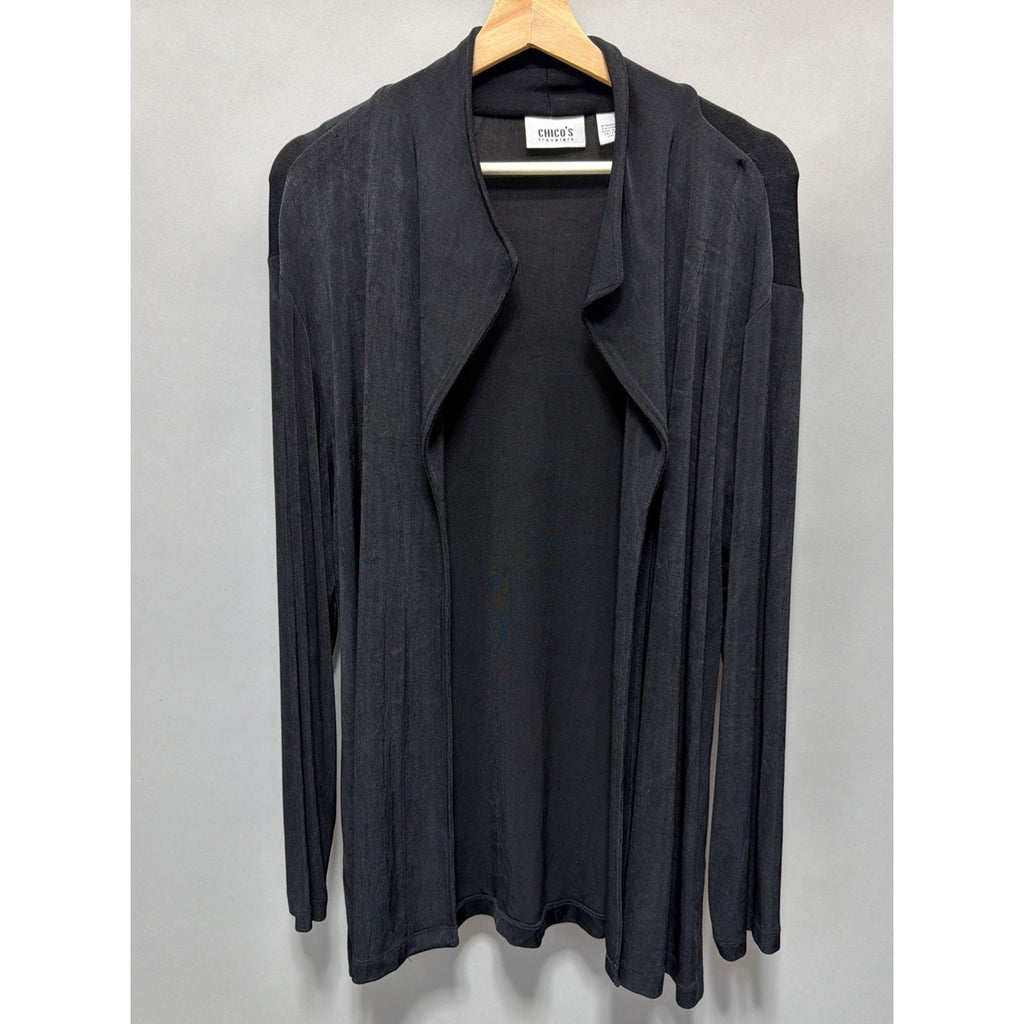 Vtg Chico's Travelers Cardigan Sz 3 XL Womens Black Open Front Acetate Made USA