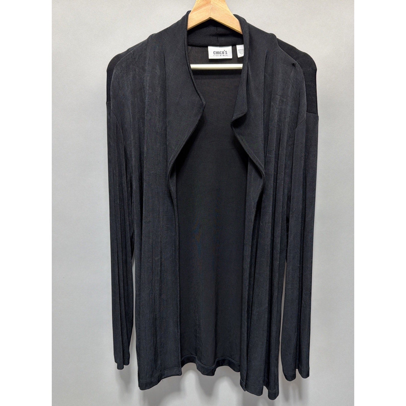 Vtg Chico's Travelers Cardigan Sz 3 XL Womens Black Open Front Acetate Made USA