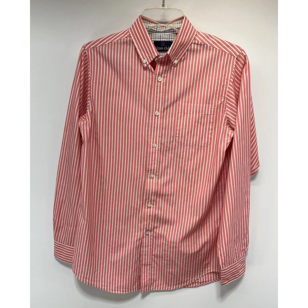 Class Club Youth Boys Shirt Button Down Long Sleeve Pink/ White Size 18 XL