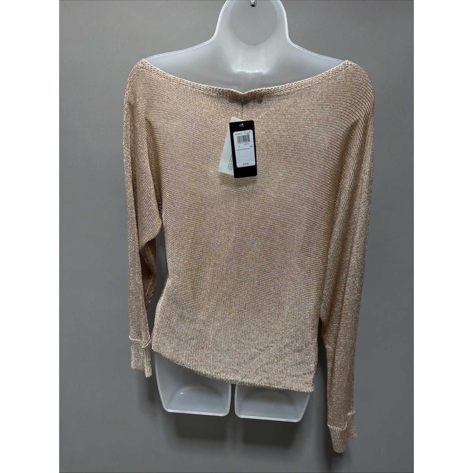 GUESS Women's Long Sleeve Catrina Off Shoulder Lurex Cord Sweater L Metallic New