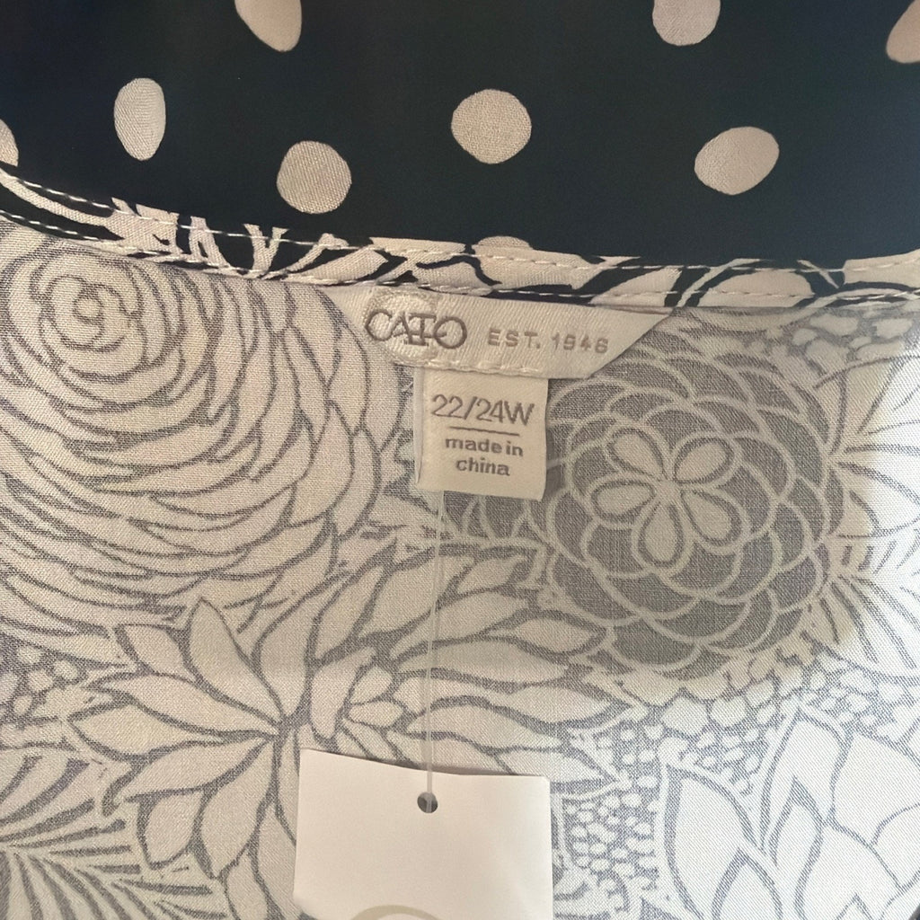 NWT CATO Women’s Long Sleeve Blouse Black/white Floral Plus Size 22/24
