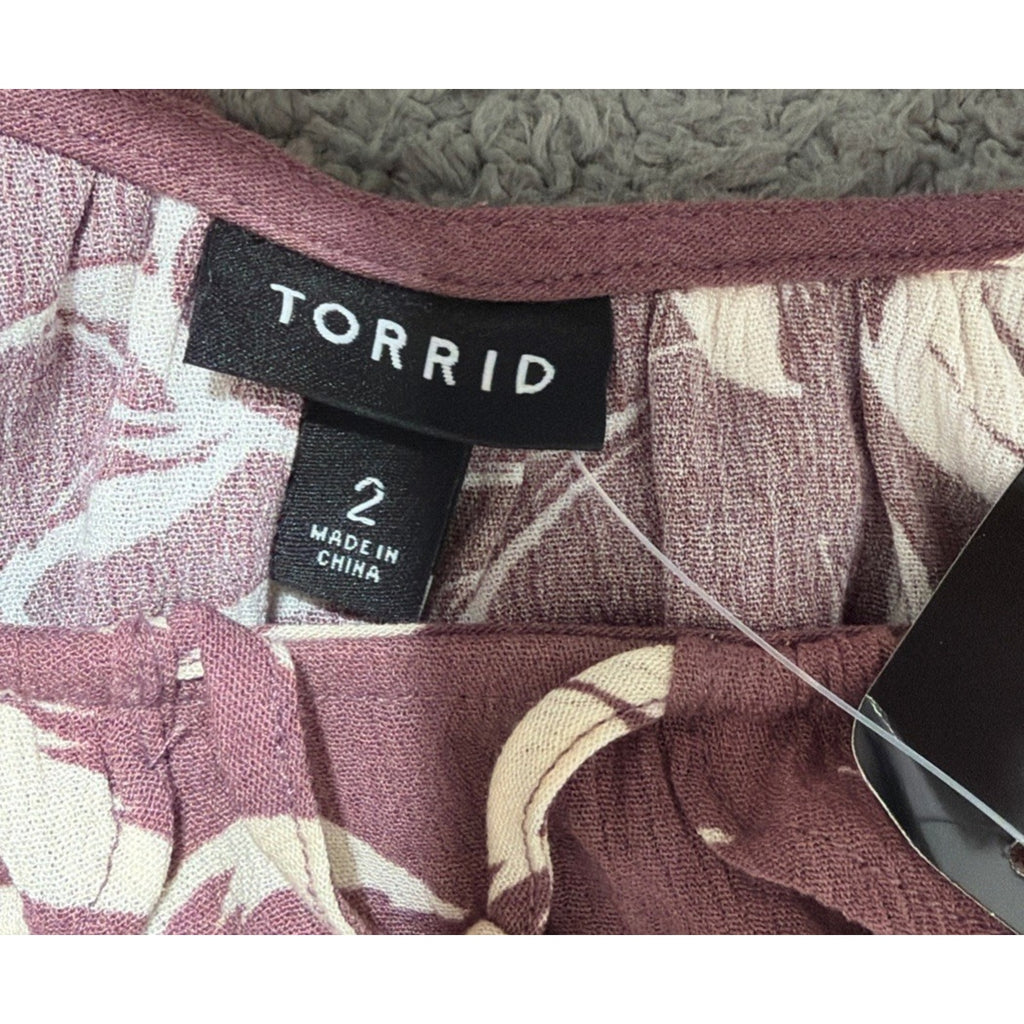 Torrid Floral Print Washable Crinkle Gauze Ruffle Tie Front Tank Size 2/2X NWT