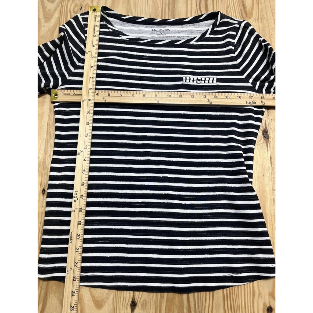 Croft & Barrow Black/White Striped Roll Tab Sleeve Pullover Top Blouse Size M