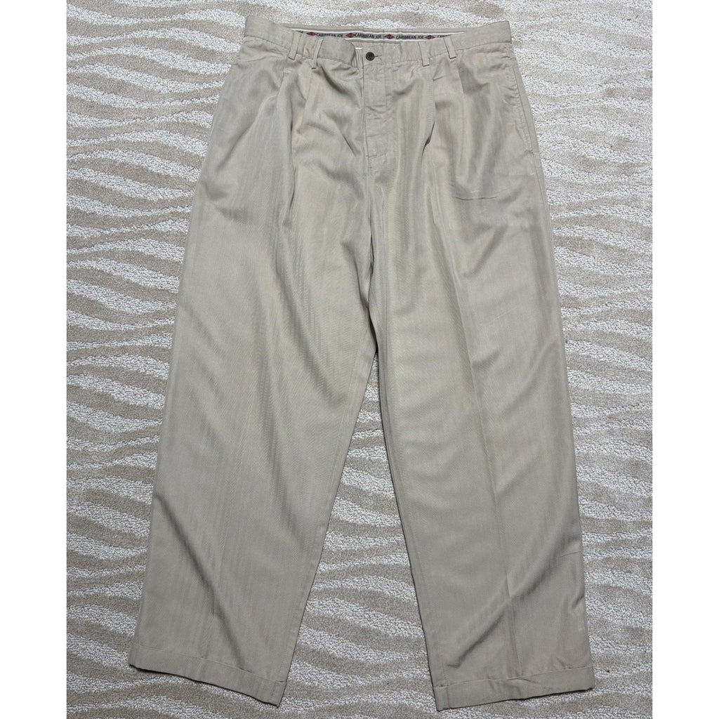 Caribbean Joe Pleated Cuffed Casual Chino Pants Size 44x30 Actual 38x30