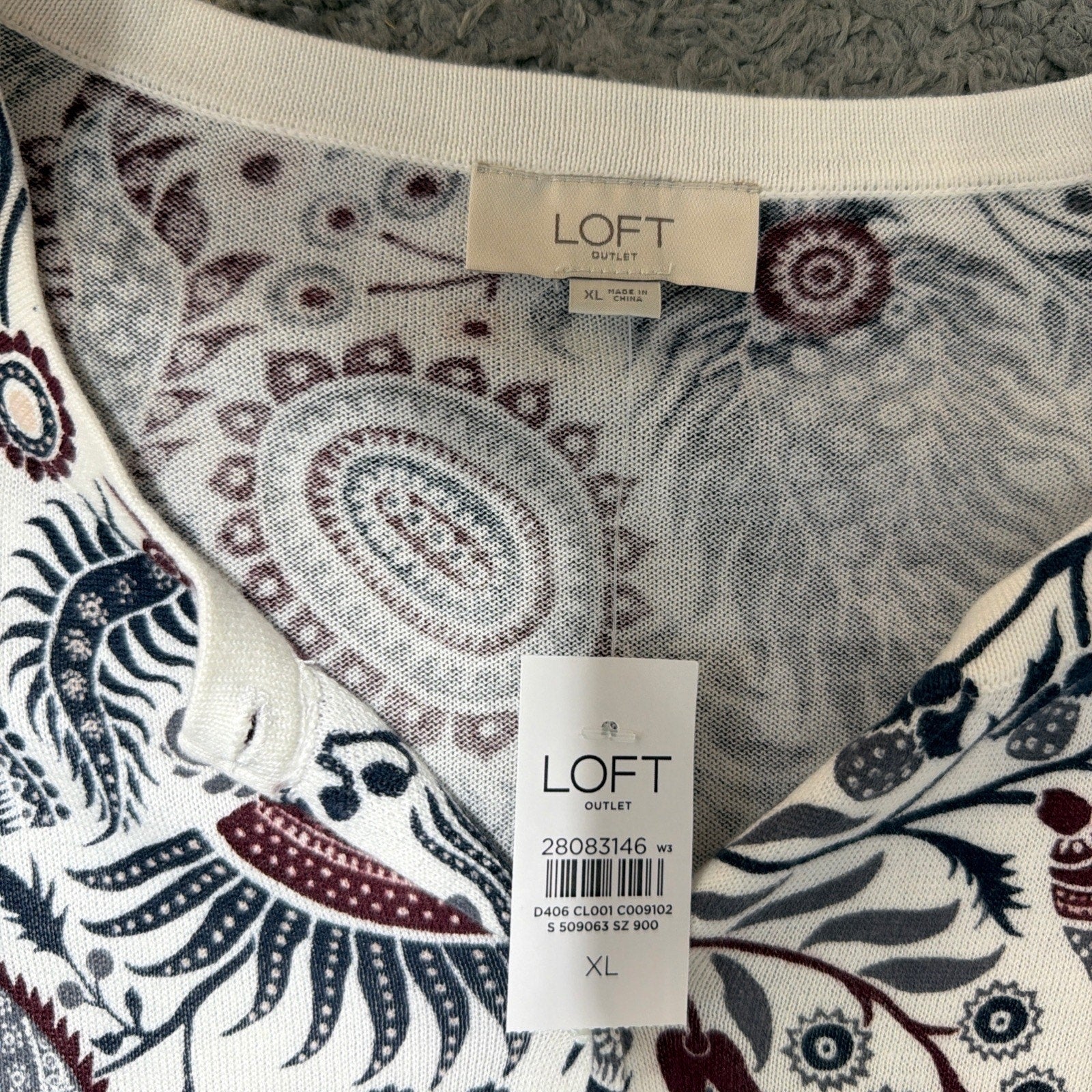 LOFT Outlet Women’s XL Paisley Floral Cardigan White Burgundy Boho Cottagecore