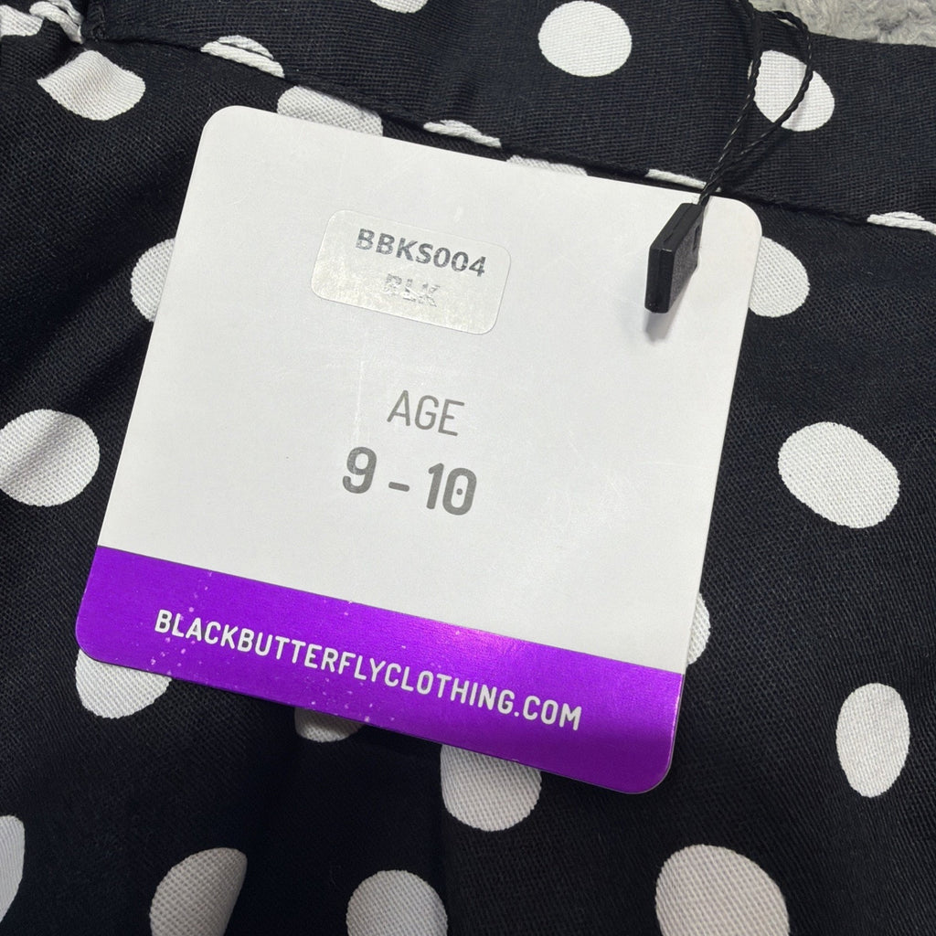 Black Butterfly Retro Black and White Polka Dot Swing Skirt Girls 9-10 NWT