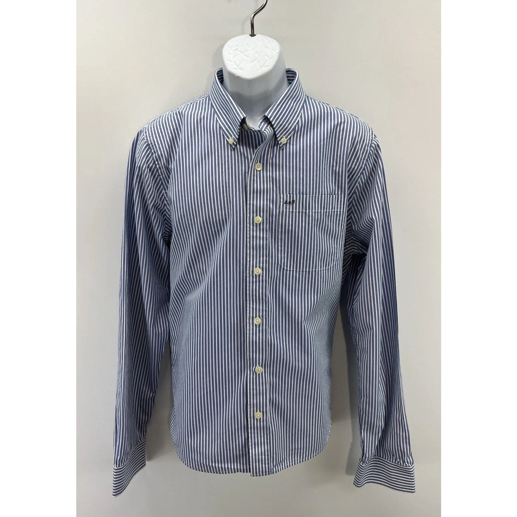 ABERCROMBIE & FITCH Muscle XXL Blue White Striped Long Sleeve Button Down