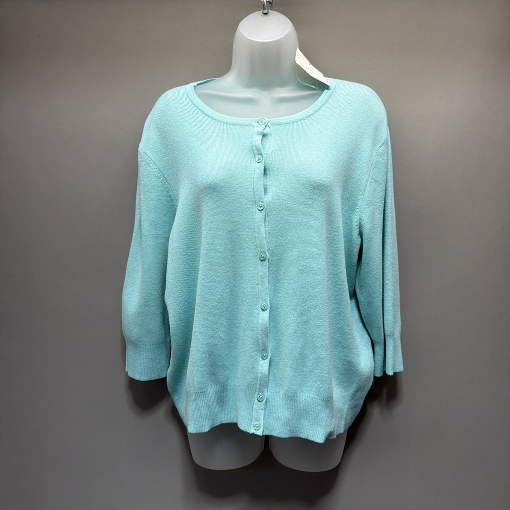 Croft & Barrow Blue Knit Button-Up 3/4 Sleeve Cardigan Sweater Cotton PXL NWT