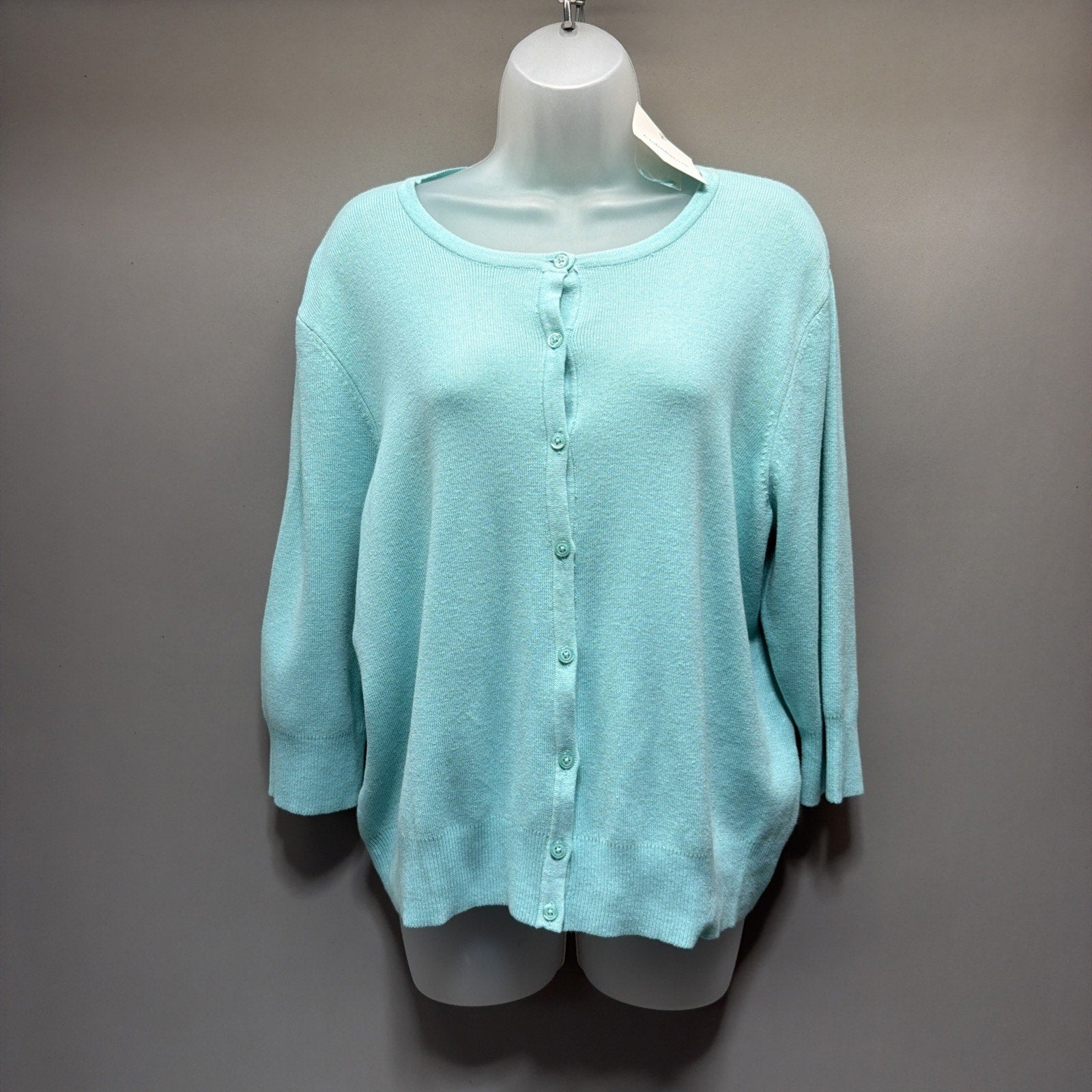 Croft & Barrow Blue Knit Button-Up 3/4 Sleeve Cardigan Sweater Cotton PXL NWT