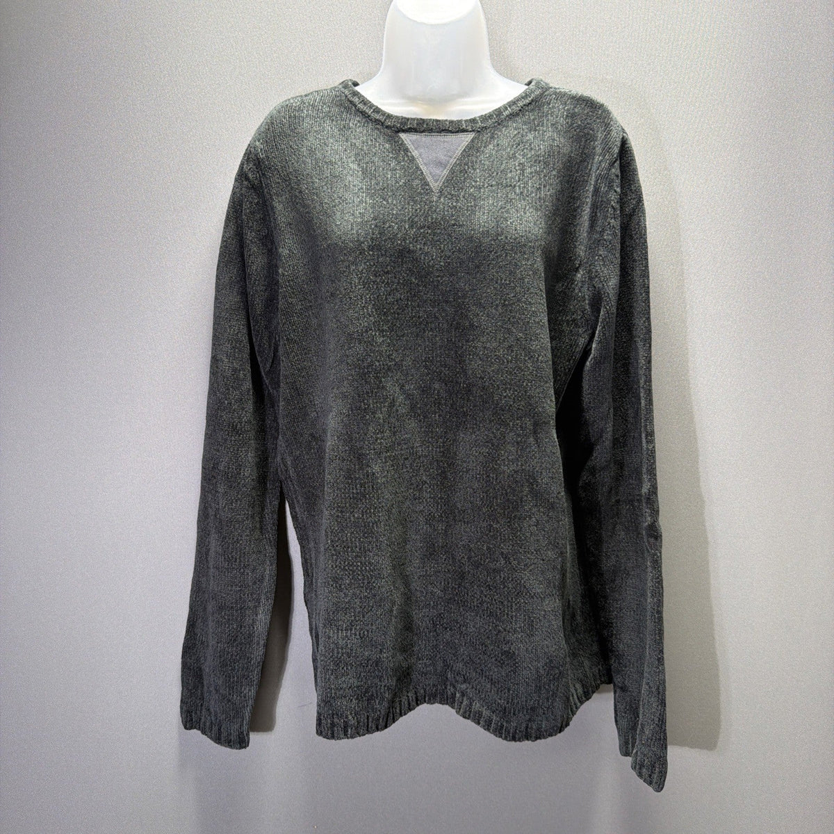 Denim & Co. women's L Green/Gray long sleeve Ribbed knit sweater QVC NWT