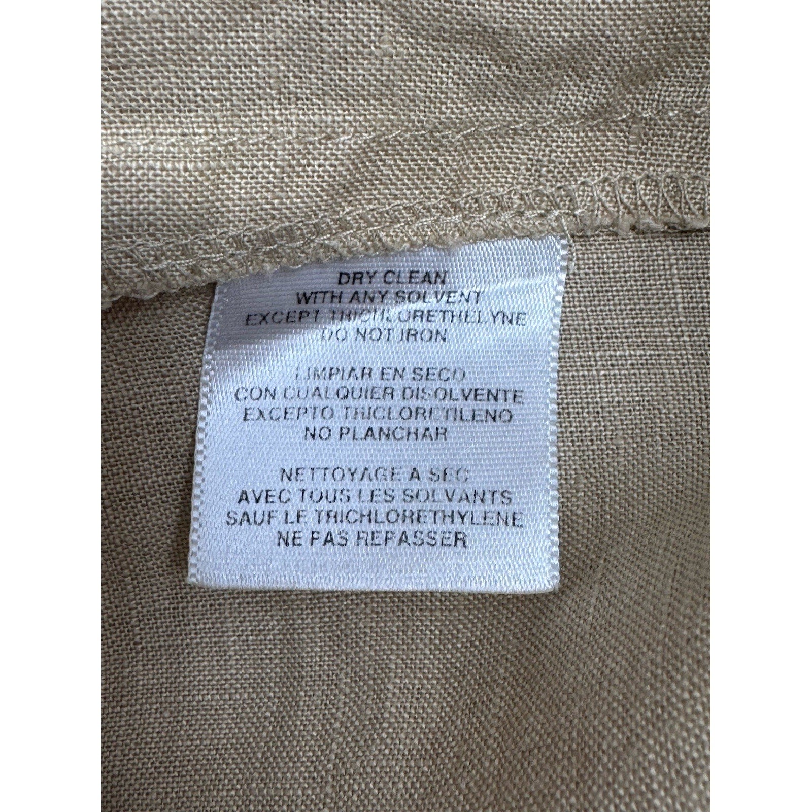 Jones New York Tan Linen Cap Sleeve Button Down Blouse Designer Buttons Size 12