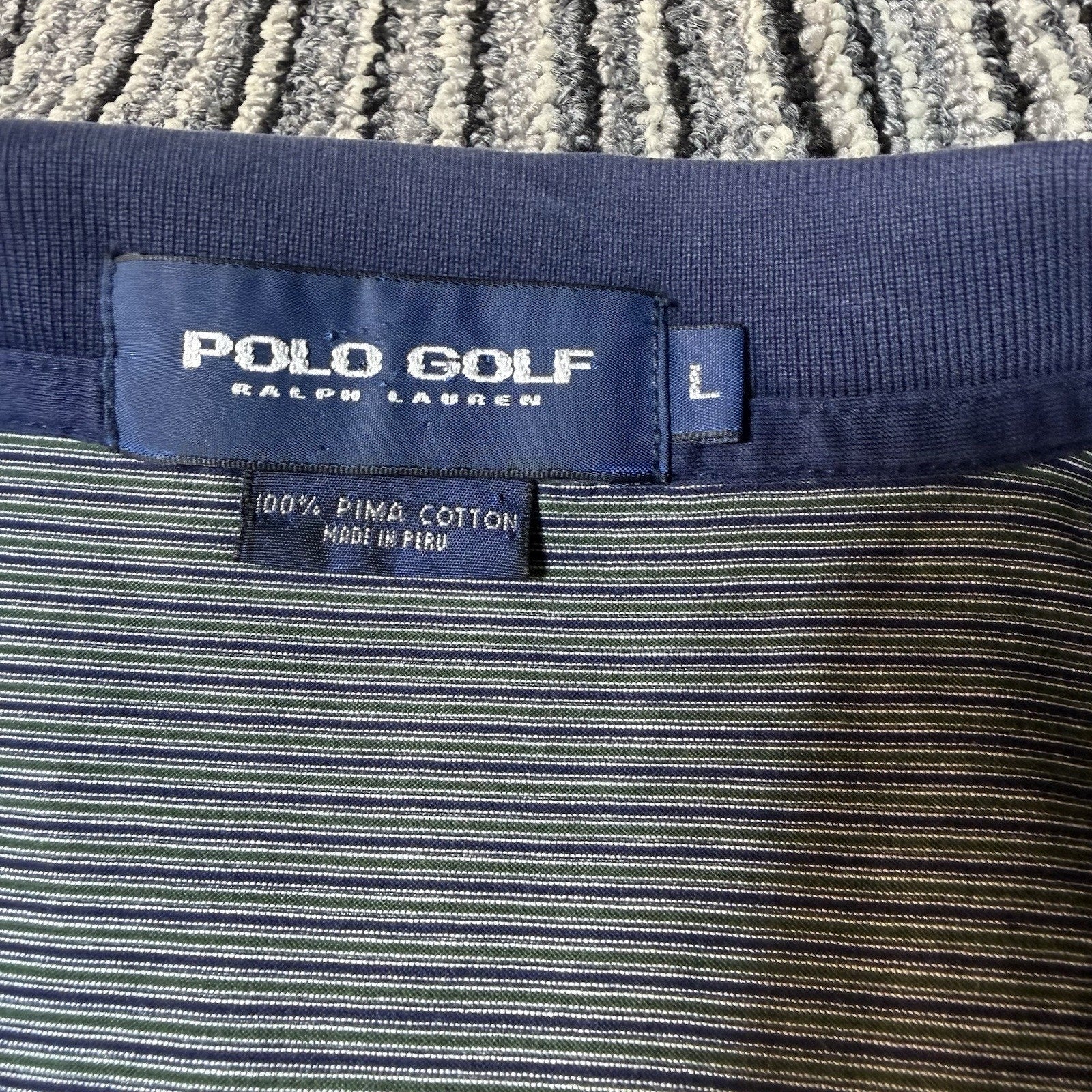 Polo Golf Ralph Lauren Mens L 100% Pima Cotton Striped Polo Shirt Navy Green