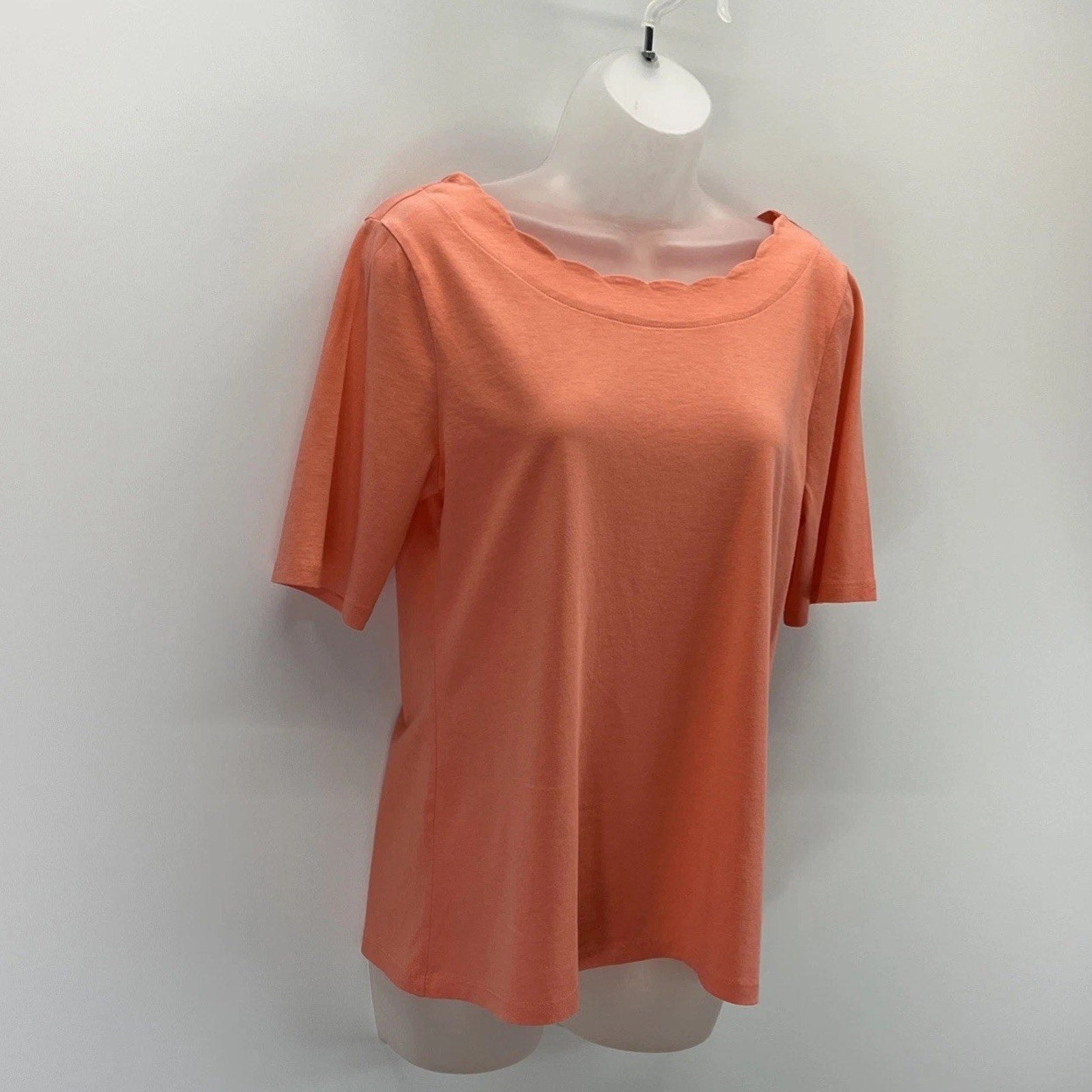 Talbots Woman Scallop Neck Short Sleeve Top Womens M Pima Cotton Soft