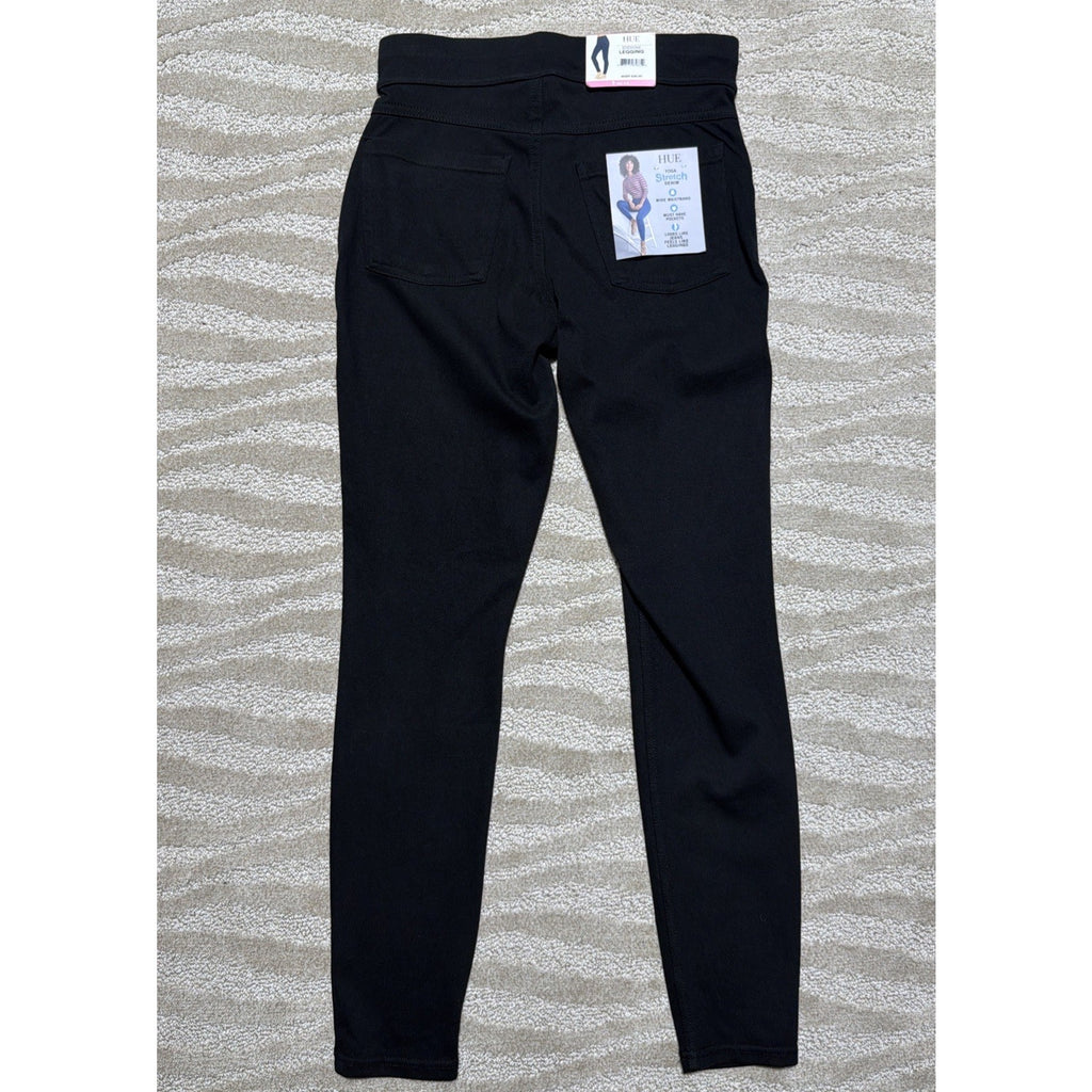 HUE Black Yoga Stretch Denim High Rise Back Pockets Full Length Legging Sz S 4-6