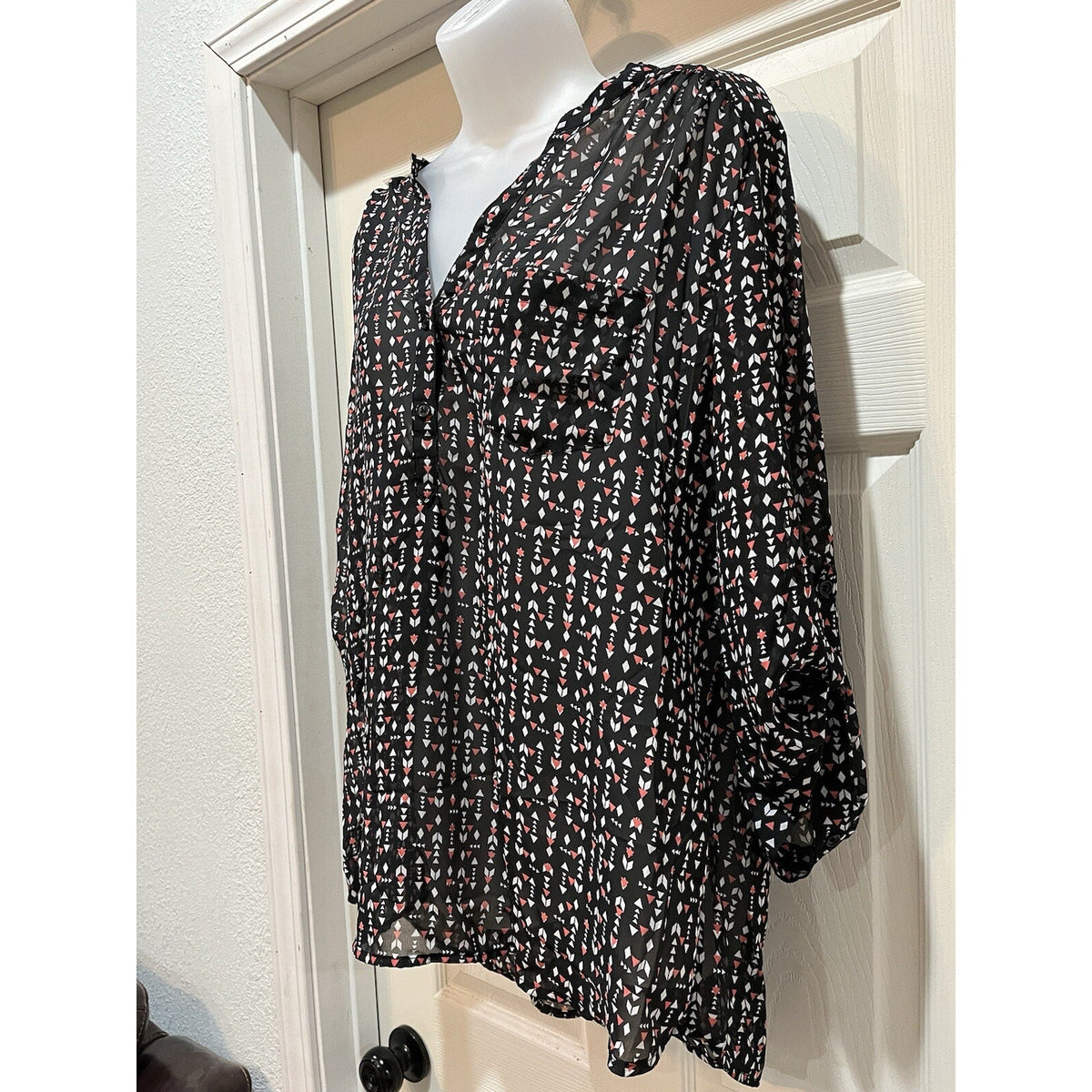 Maurice's Sheer Black Coral Confetti Lightweight Blouse Women’s Size XXL