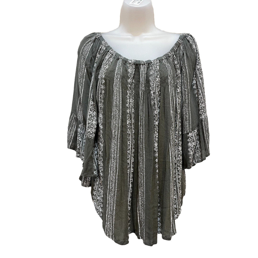 Altar'd State Olive Green Scoop Neck Woven Tunic Flutter 3/4 Sleeve Women's M