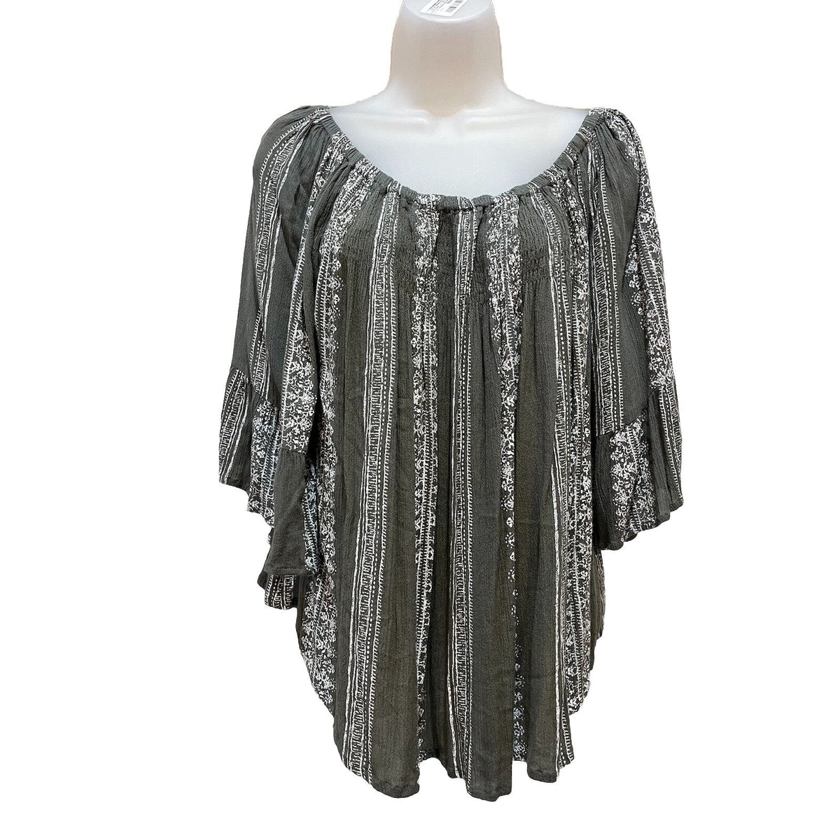 Altar'd State Olive Green Scoop Neck Woven Tunic Flutter 3/4 Sleeve Women's M