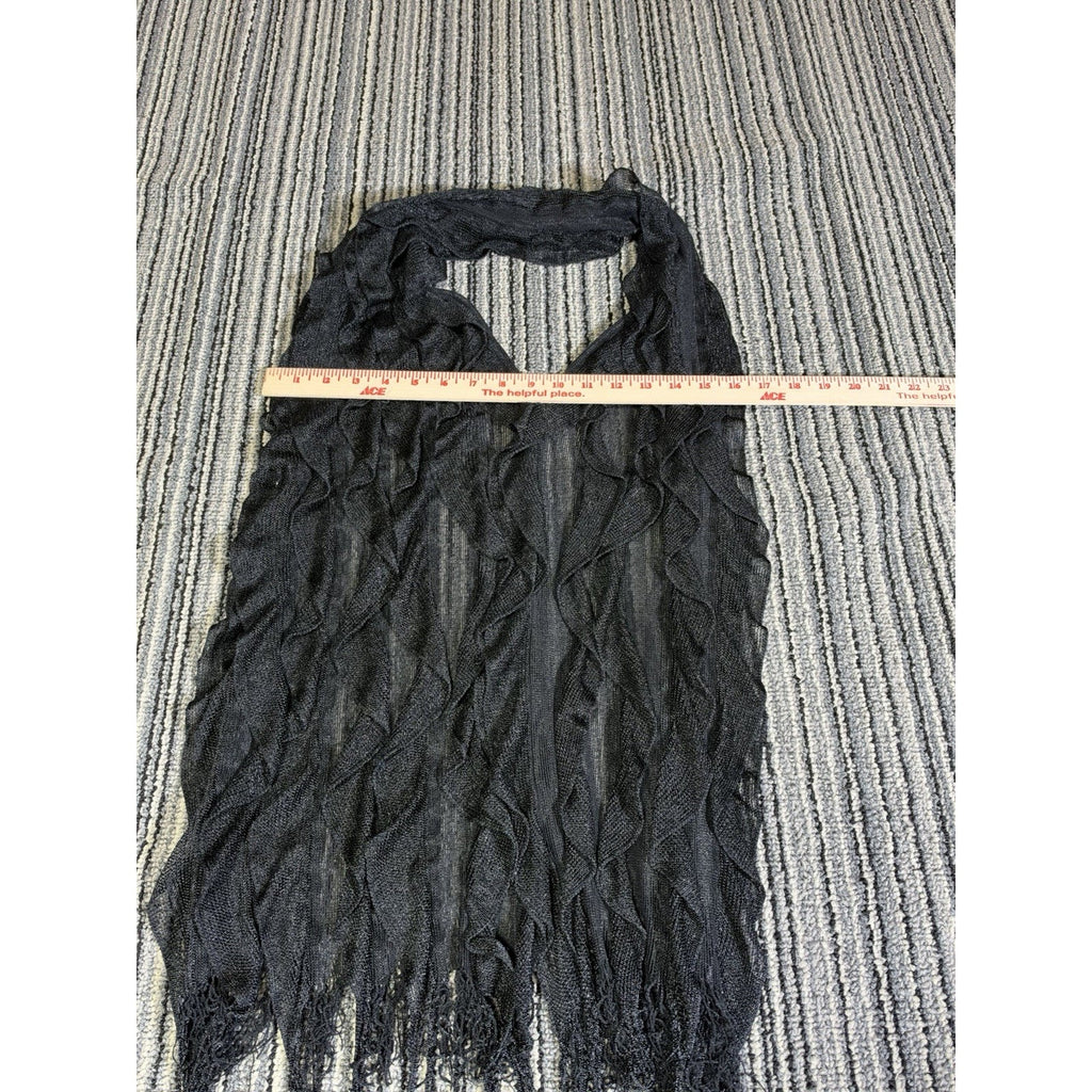 Black Ruffle Scarf Sheer Mesh Fringe Womens Boho Goth Lightweight Wrap