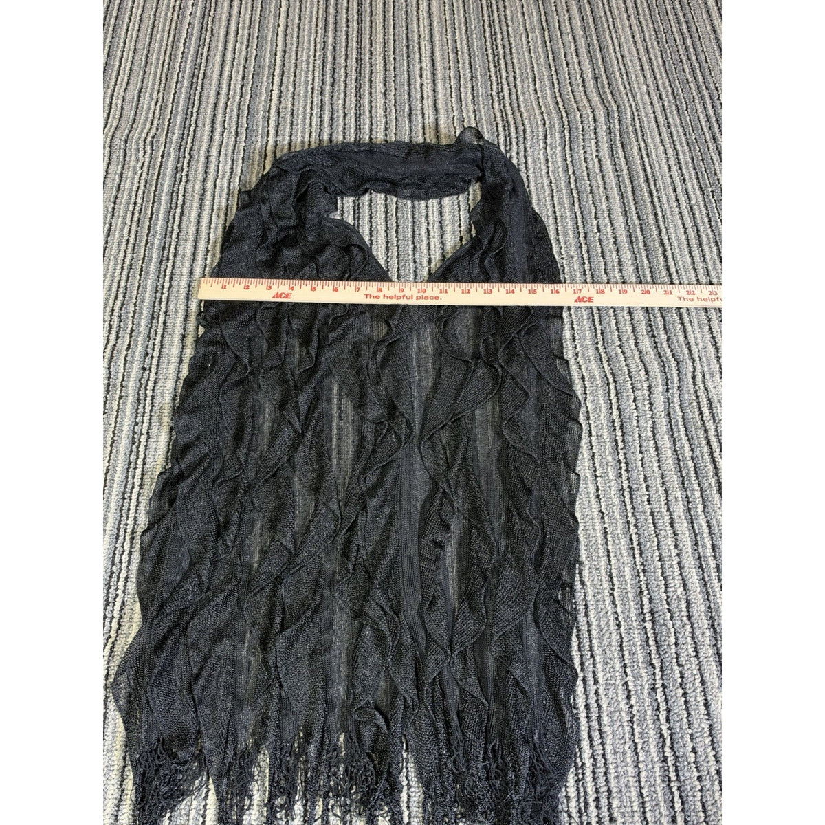 Black Ruffle Scarf Sheer Mesh Fringe Womens Boho Goth Lightweight Wrap