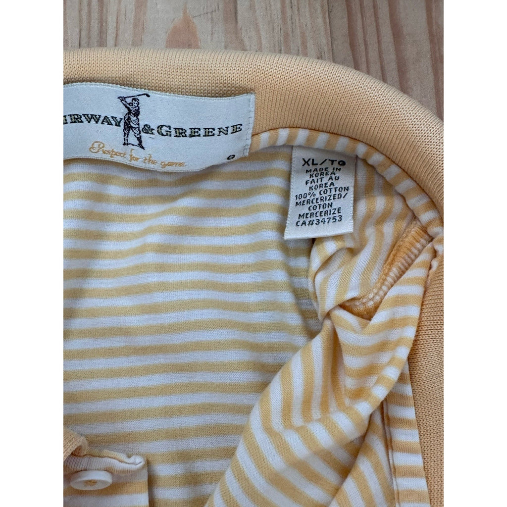 Fairway Greene Polo Shirt Mens X-Large Yellow White Striped Golf Casual Logo