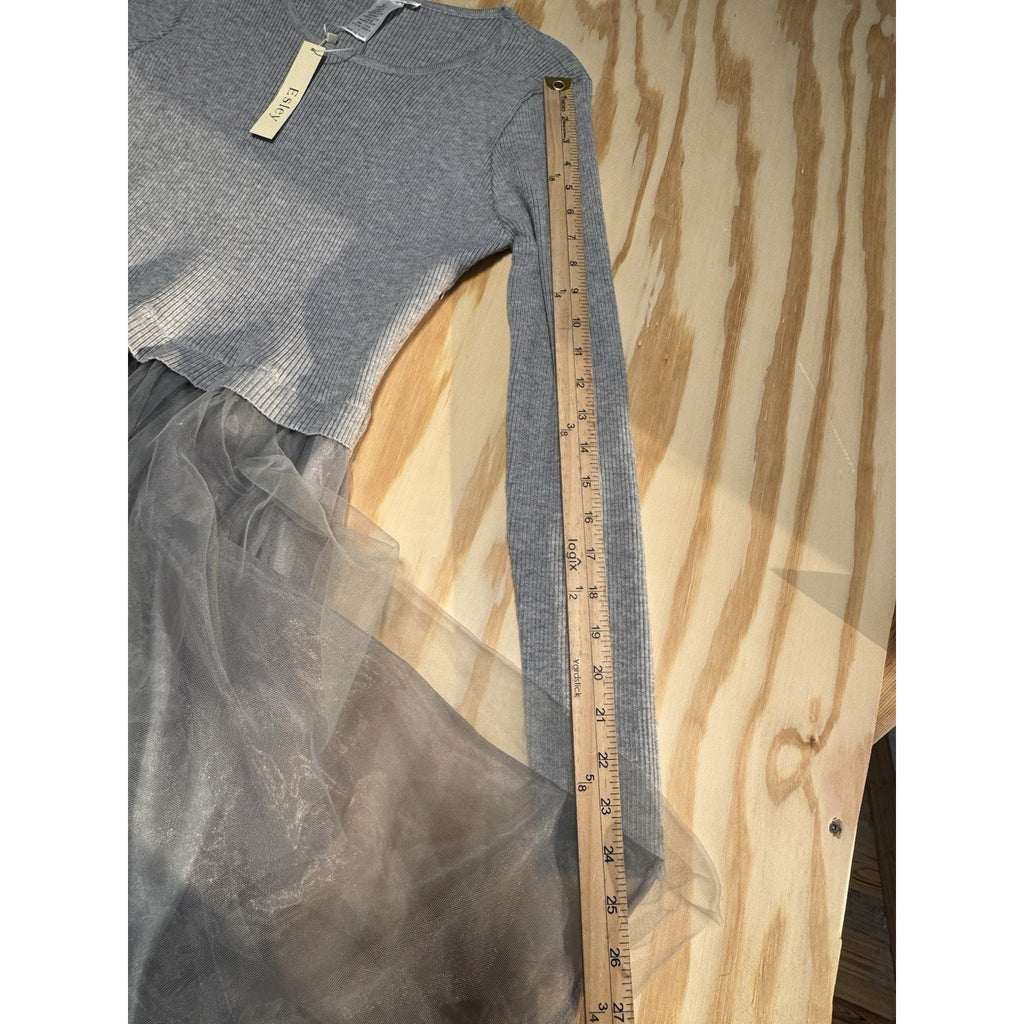 Esley Gray Tulle Ribbed Top Layered Skirt Dress Women’s Size Large New