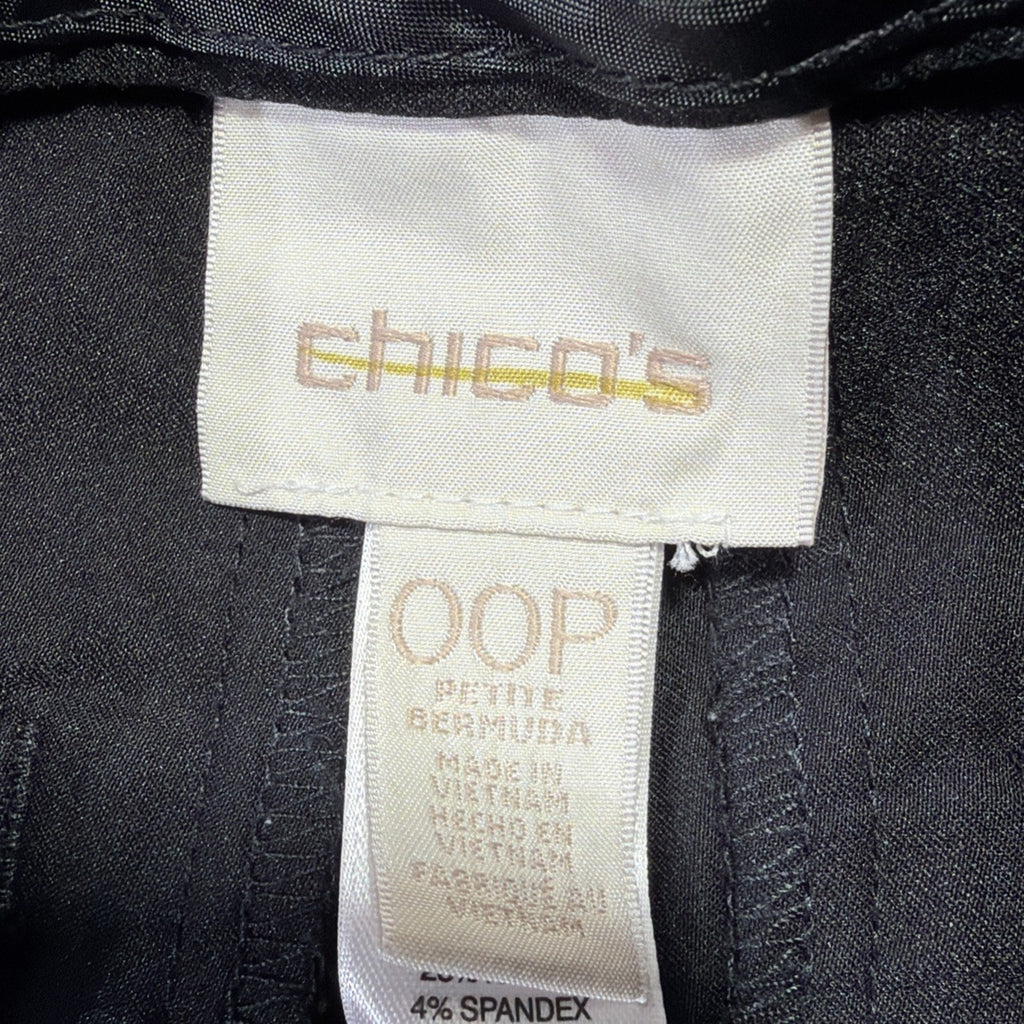 Chico's Womens Bermuda Shorts XS Black Utility Roll Tab Mid Rise Stretch Cotton