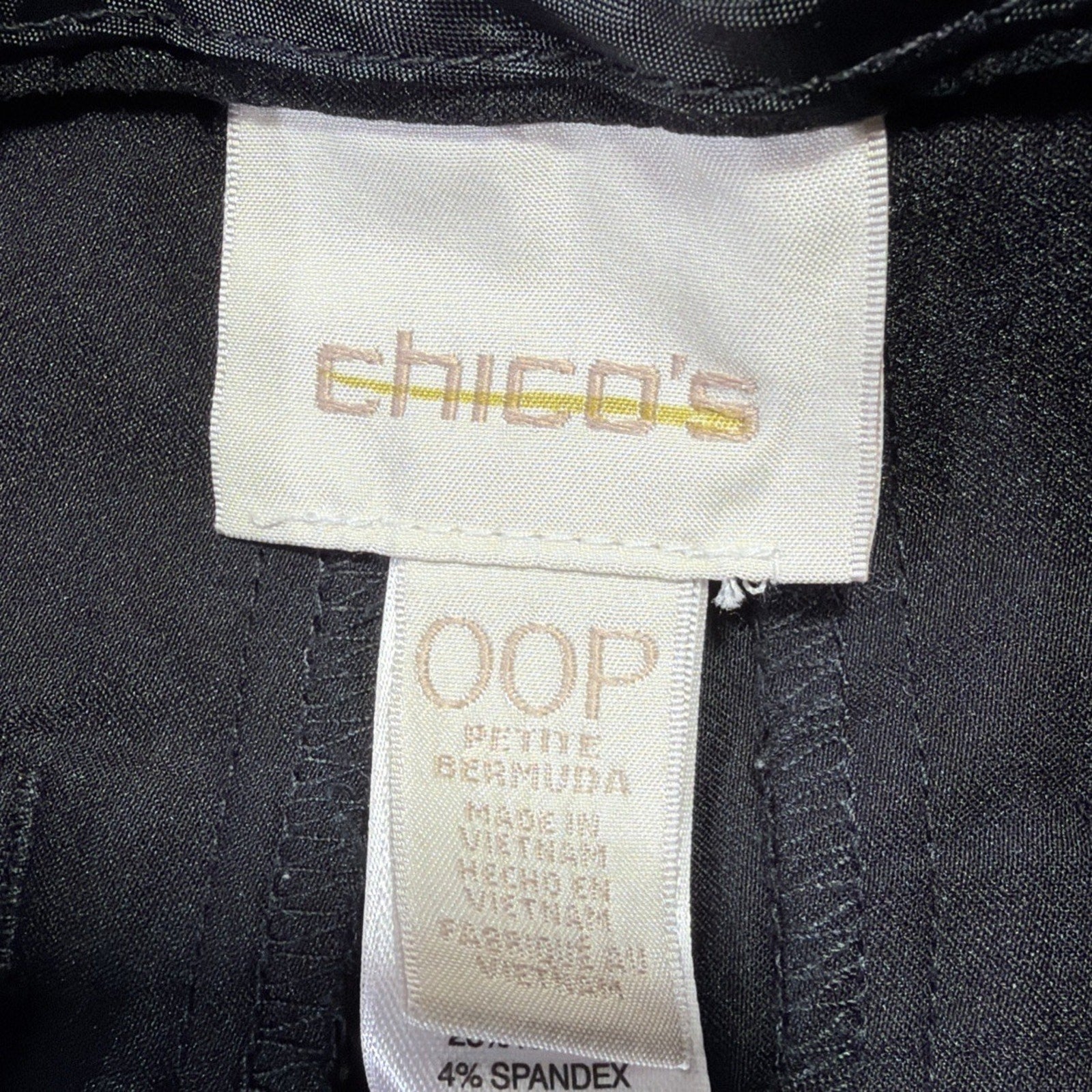 Chico's Womens Bermuda Shorts XS Black Utility Roll Tab Mid Rise Stretch Cotton